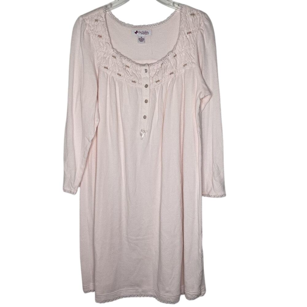Go Softly Nightgown Womens Medium Pink Long Sleeve Floral Embroidered Sleepwear